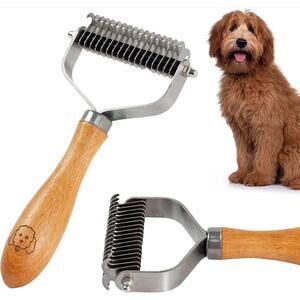 Pet Dematting Comb for Dogs and Cats with Wood Handle All Hair Types b3